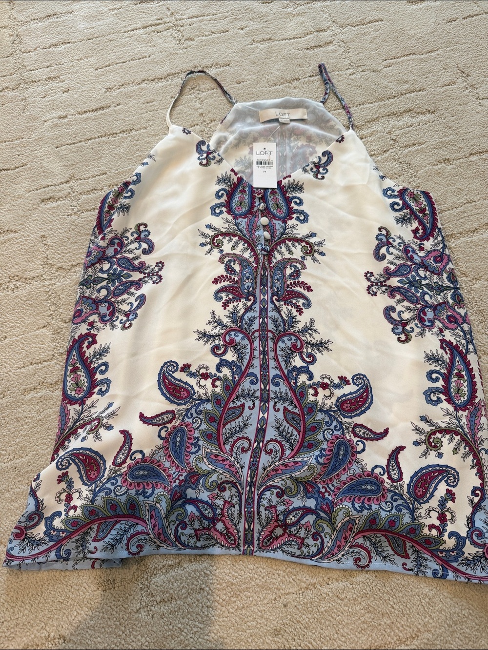 LOFT Cream Paisley Halter Camisole with Blue and Pink Accents - Medium - NWT